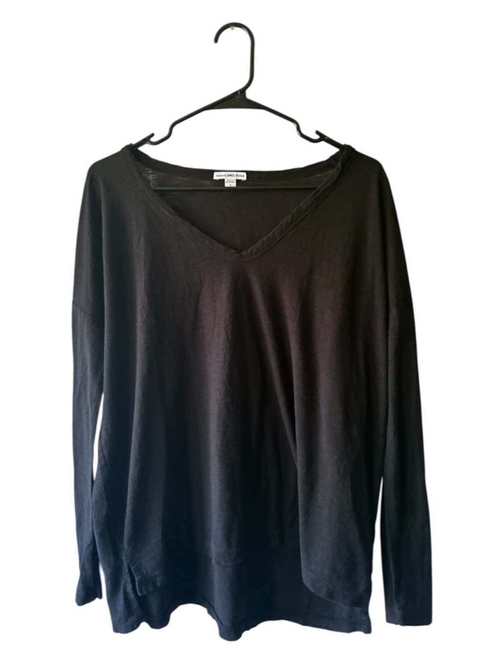 James Perse Black V-Neck Long Sleeve Tee 2